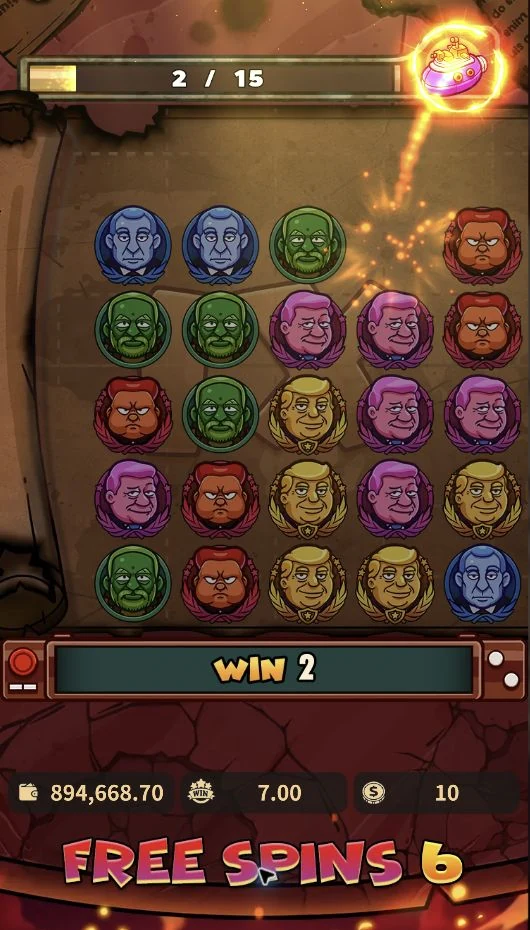 Doom Envoy – Free Spins continue on a 5 × 5 board, with collection progress shown above.