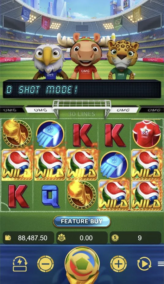 GOAL STAR WILD – GOAL STAR WILD's Base Game sets its 30-payline board on a soccer field.