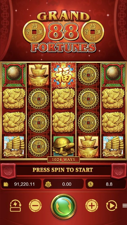 Grand 88 Fortunes – Grand 88 Fortunes presents a 5-reel, 4-row board with 1,024 ways to win.