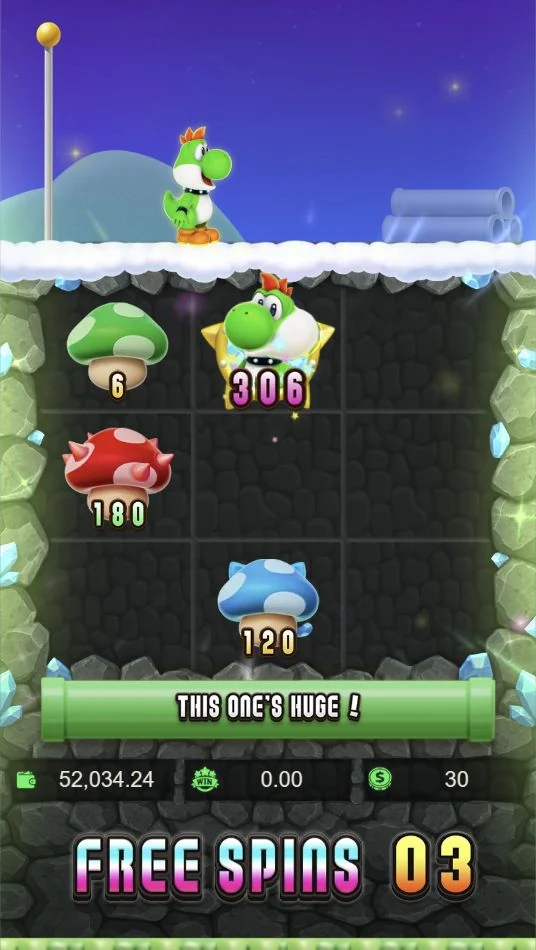 Lushi Quest – Super Mode shows locked mushroom and Lushi values, with 3 Free Spins displayed.