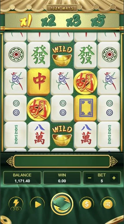 Mahjong Plus – Mahjong+ Base Game with Golden Symbols, WILDs, and Hu symbols.