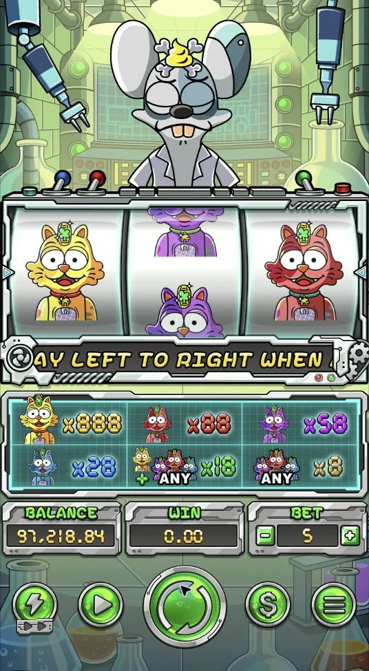 Super Rakki – Colorful Rakki symbols and the paytable frame the Base Game's single payline.