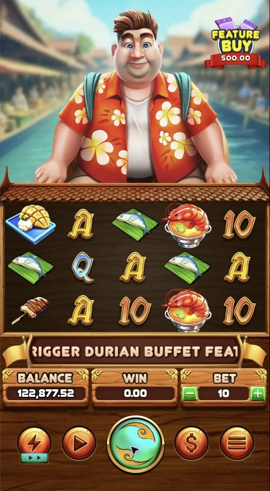 Taste of Thailand – Thai food symbols fill the Base Game's five-reel layout.