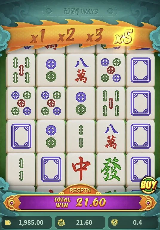 Three Dragons Mahjong 2 – A Three Dragons Respin result with a ×5 Win Multiplier.